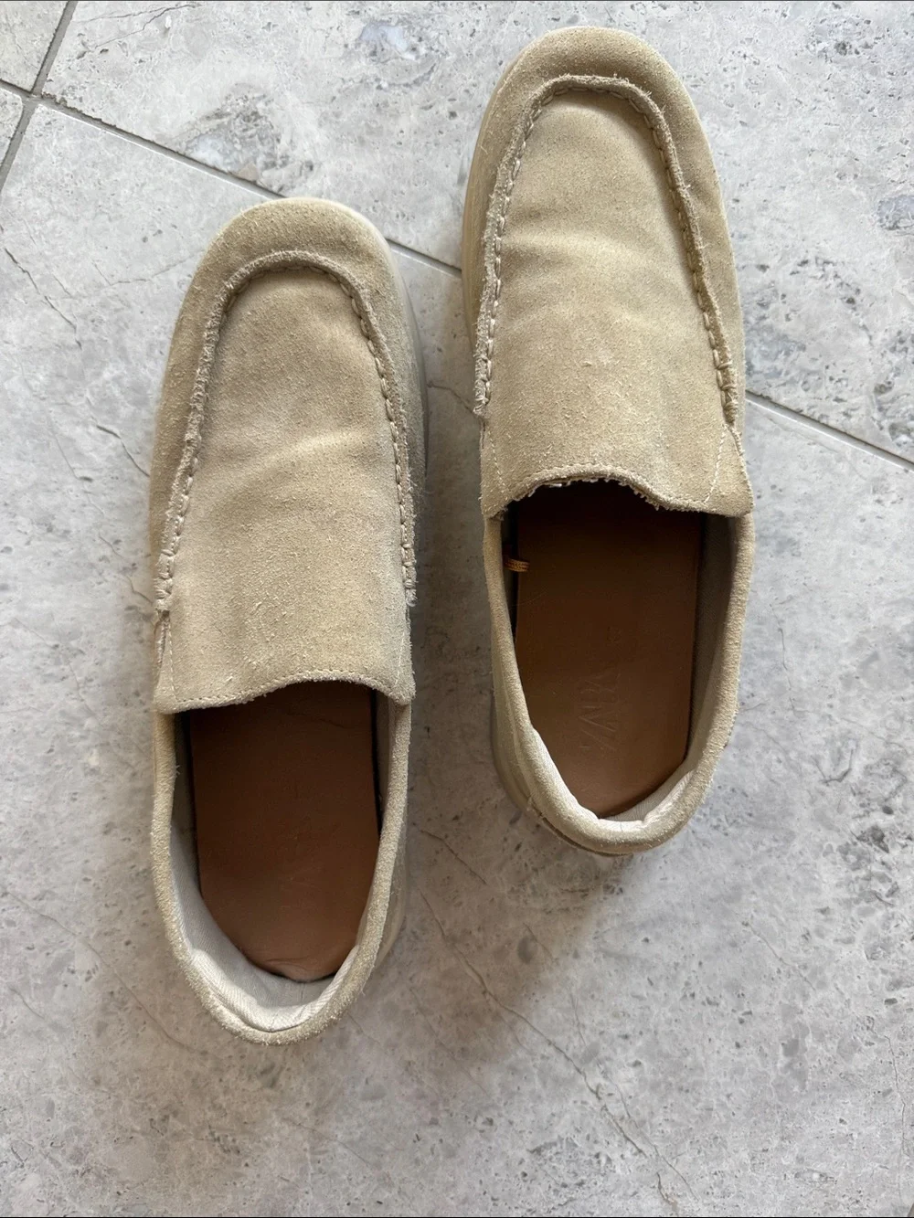 Zara Kids Beige Suede Slip-On Loafers